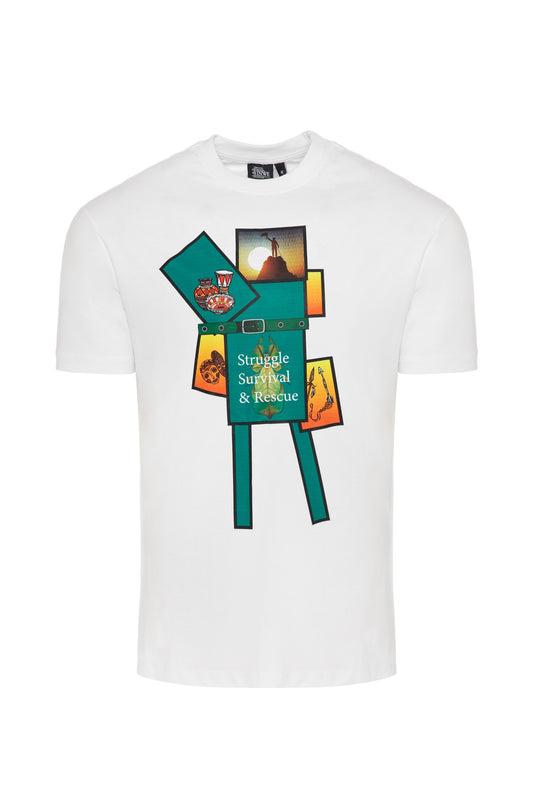 WHITE T-SHIRT WITH NWE UNIVERSAL GREEN STORY PRINT